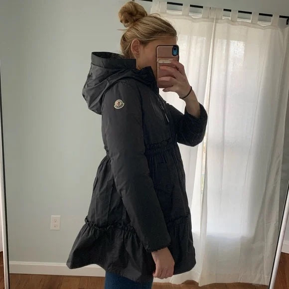 Moncler Slate Grey Peplum Goose Down Puffer Jacket