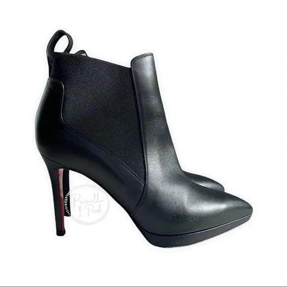 Christian Louboutin Crochinetta 100 black leather ankle boots booties heeled 38