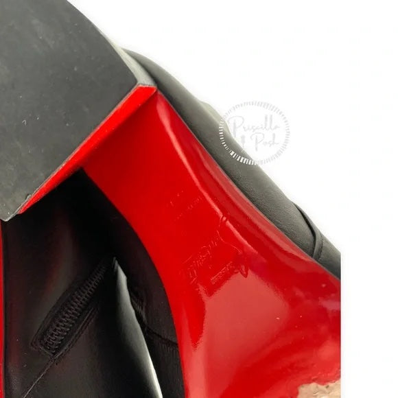 Christian Louboutin Kronobotte 85 Black Calf Leather Block Heel Knee High Boots