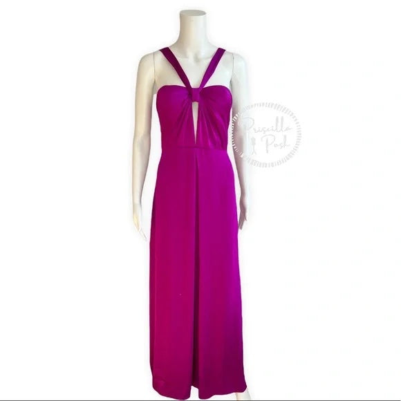 Jill Jill Stuart Halter Keyhole Sleeveless Satin Evening Gown Purple fuchsia