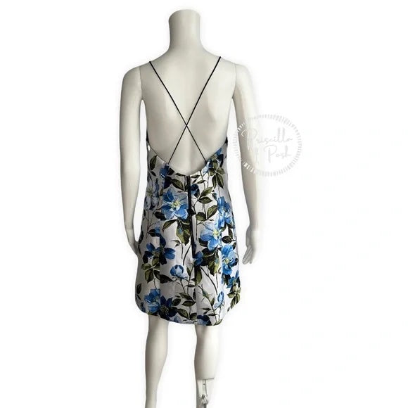 NWT Alice + Olivia Tayla Mini Dress in White & Multi Blue Floral Fit and Flare