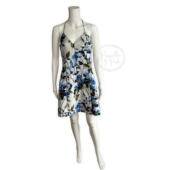 NWT Alice + Olivia Tayla Mini Dress in White & Multi Blue Floral Fit and Flare