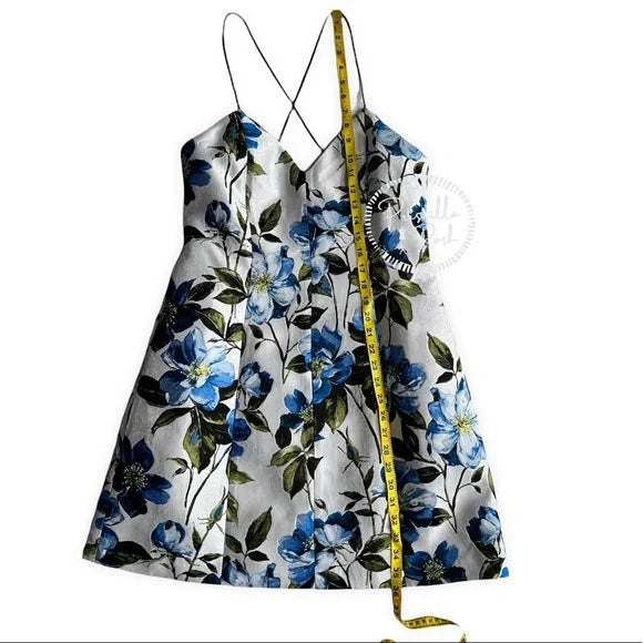 NWT Alice + Olivia Tayla Mini Dress in White & Multi Blue Floral Fit and Flare