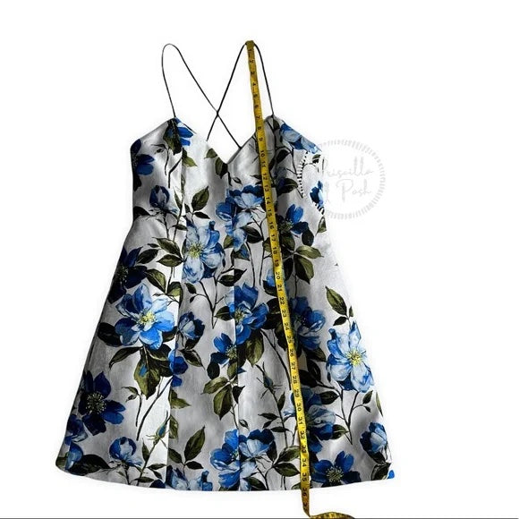 NWT Alice + Olivia Tayla Mini Dress in White & Multi Blue Floral Fit and Flare