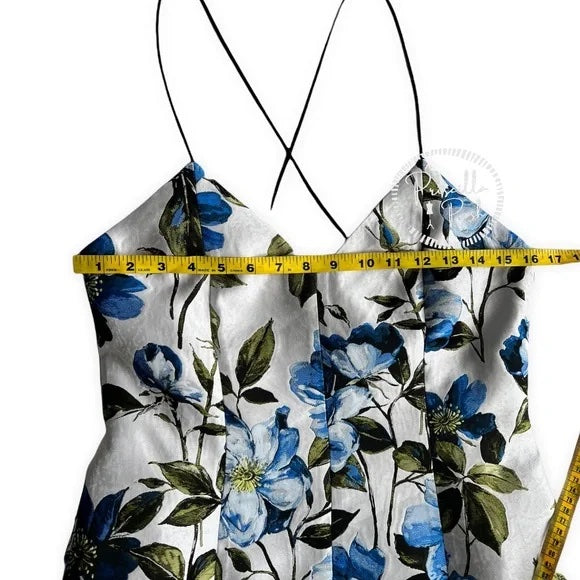 NWT Alice + Olivia Tayla Mini Dress in White & Multi Blue Floral Fit and Flare