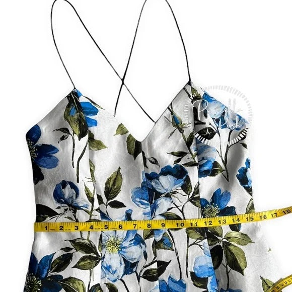NWT Alice + Olivia Tayla Mini Dress in White & Multi Blue Floral Fit and Flare