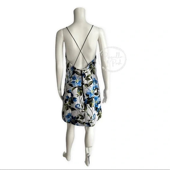 NWT Alice + Olivia Tayla Mini Dress in White & Multi Blue Floral Fit and Flare