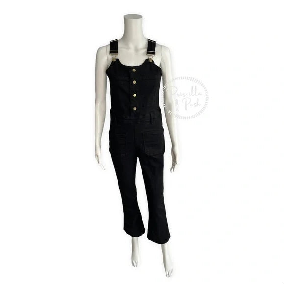 FRAME denim Women's Black Le High Cropped Dungarees Overalls Gold buttons