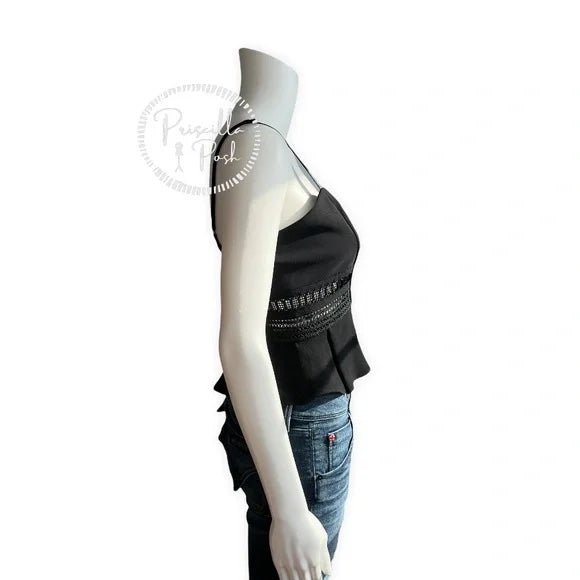 Jonathan Simkhai Black Crepe and Bonded Lace Peplum Cropped Top