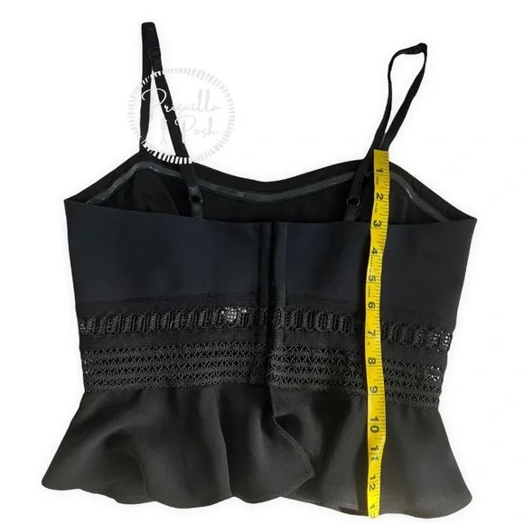 Jonathan Simkhai Black Crepe and Bonded Lace Peplum Cropped Top