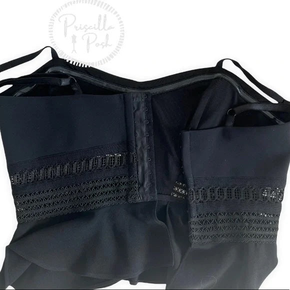 Jonathan Simkhai Black Crepe and Bonded Lace Peplum Cropped Top