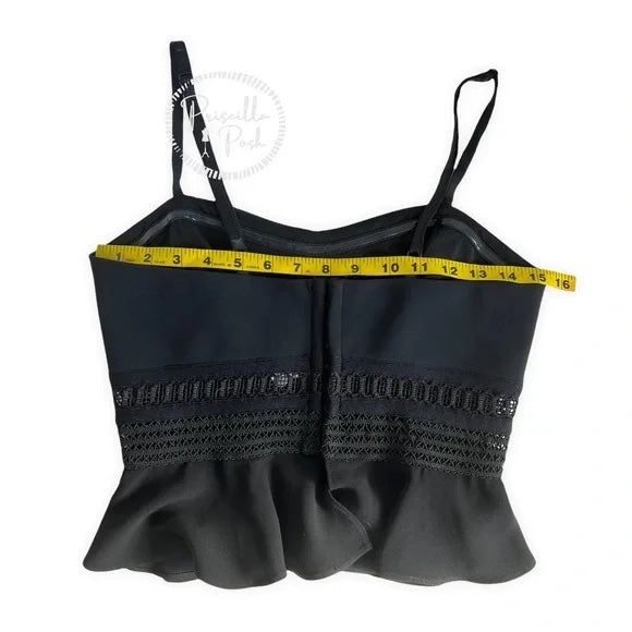 Jonathan Simkhai Black Crepe and Bonded Lace Peplum Cropped Top