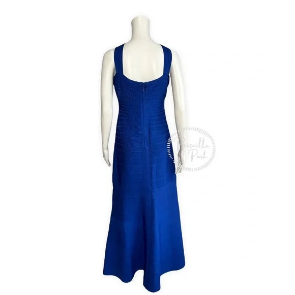 NWT Herve Leger Chrissy Cross-Strap Mermaid Bandage Gown Royal Blue