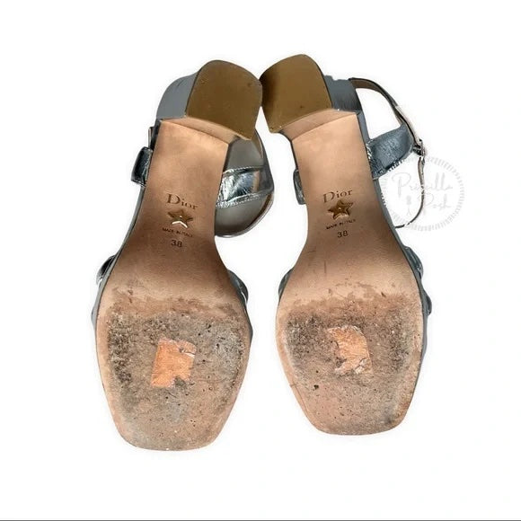 Dior Call Heeled Sandal Silver Tone laminated leather 2021-2022 EU 38