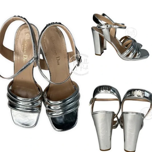 Dior Call Heeled Sandal Silver Tone laminated leather 2021-2022 EU 38