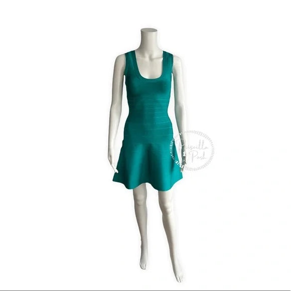 NWT HERVE LEGER Women's Sleeveless Bandage Dress In Turquoise