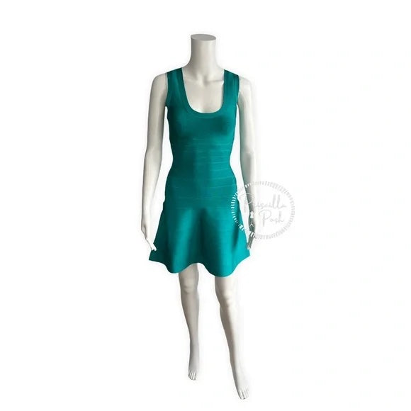 NWT HERVE LEGER Women's Sleeveless Bandage Dress In Turquoise Priscilla Posh NWT HERVE LEGER Women's Sleeveless Bandage Dress In Turquoise Priscilla Posh