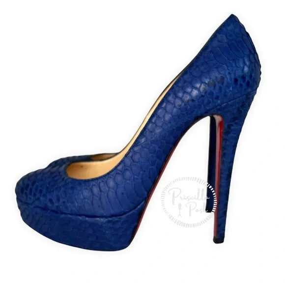 Christian Louboutin Blue Python Bianca Platform Pumps Size 37.5 Snake