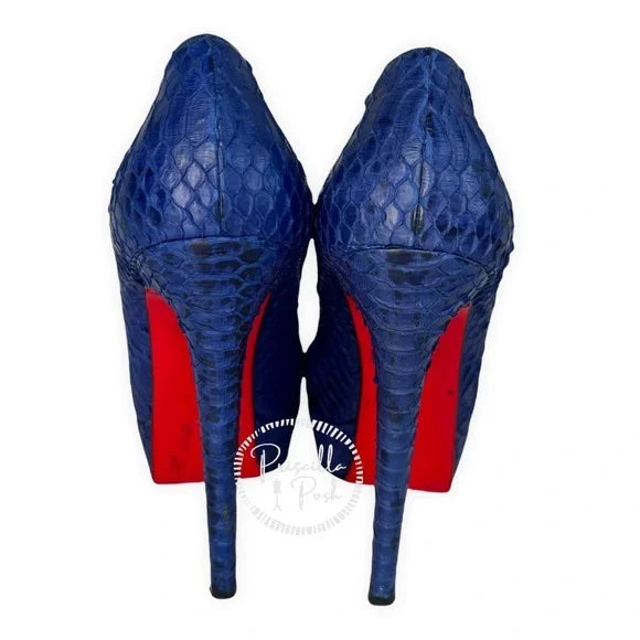 Christian Louboutin Blue Python Bianca Platform Pumps Size 37.5 Snake