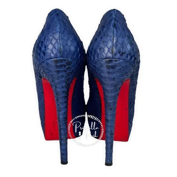 Christian Louboutin Blue Python Bianca Platform Pumps Size 37.5 Snake