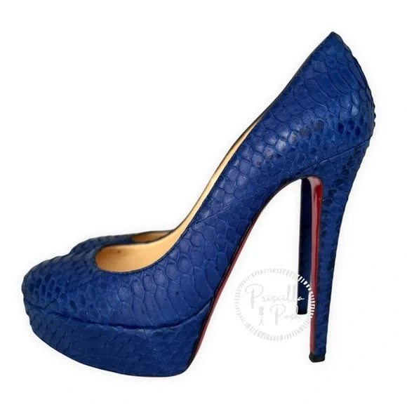 Christian Louboutin Blue Python Bianca Platform Pumps Size 37.5 Snake