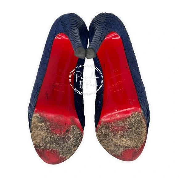 Christian Louboutin Blue Python Bianca Platform Pumps Size 37.5 Snake
