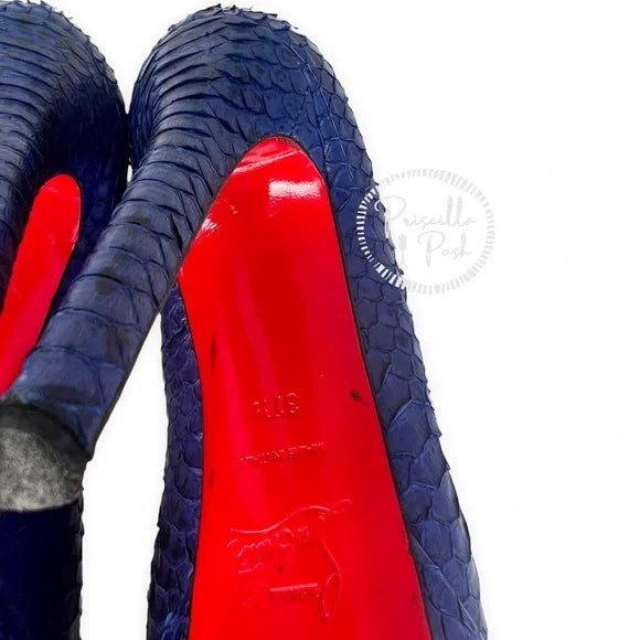 Christian Louboutin Blue Python Bianca Platform Pumps Size 37.5 Snake