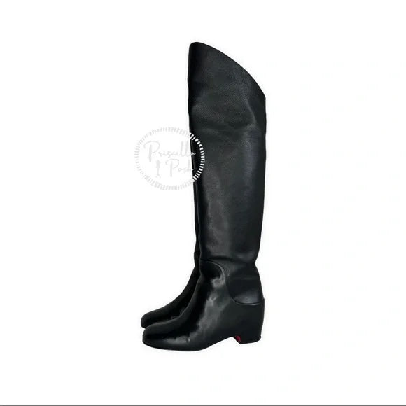 Christian Louboutin Black Leather Beatrice Over-the-knee Leather Red Sole Boots