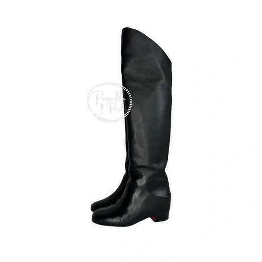 Christian Louboutin Black Leather Beatrice Over-the-knee Leather Red Sole Boots