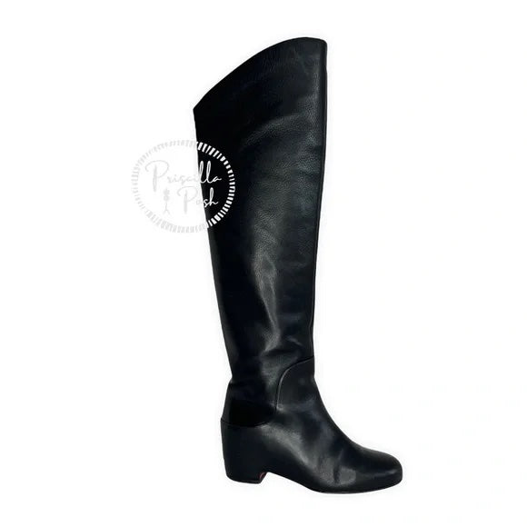 Christian Louboutin Black Leather Beatrice Over-the-knee Leather Red Sole Boots