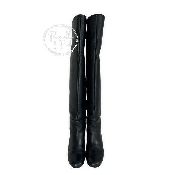 Christian Louboutin Black Leather Beatrice Over-the-knee Leather Red Sole Boots