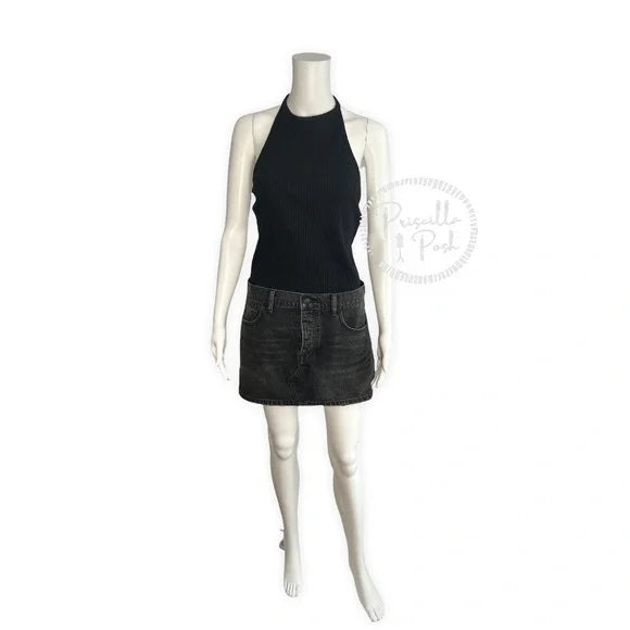 Alexander Wang Black Halter neck denim dress ribbed bodice denim skirt dress