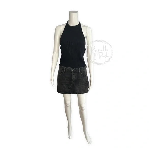Alexander Wang Black Halter neck denim dress ribbed bodice denim skirt dress