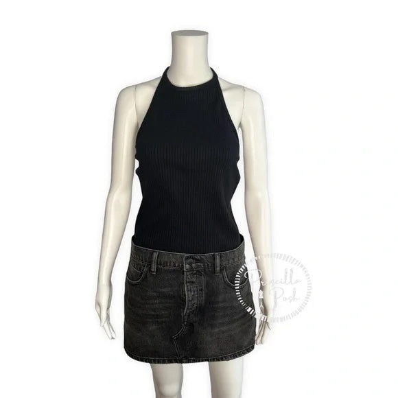 Alexander Wang Black Halter neck denim dress ribbed bodice denim skirt dress