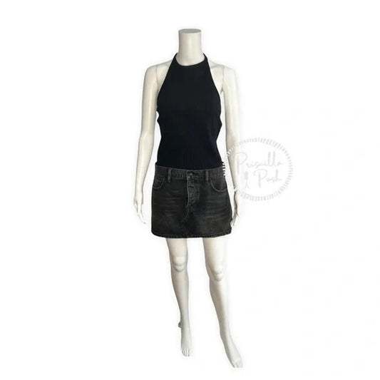 Alexander Wang Black Halter neck denim dress ribbed bodice denim skirt dress