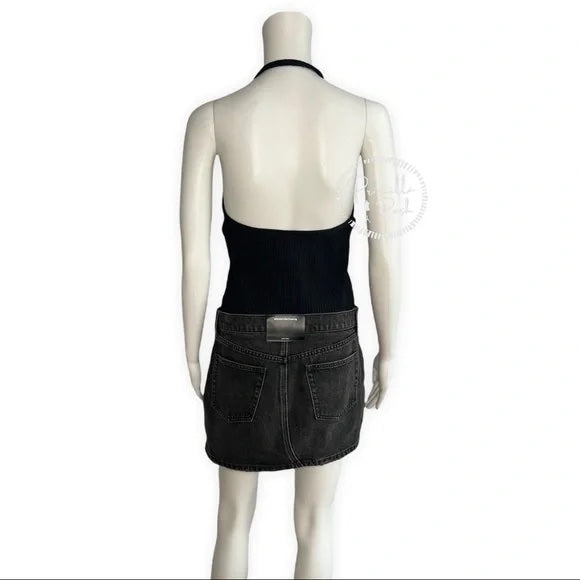 Alexander Wang Black Halter neck denim dress ribbed bodice denim skirt dress