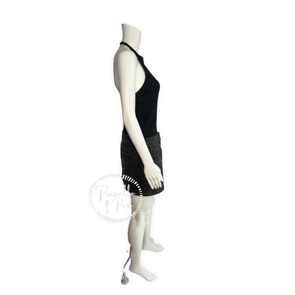 Alexander Wang Black Halter neck denim dress ribbed bodice denim skirt dress