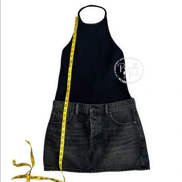 Alexander Wang Black Halter neck denim dress ribbed bodice denim skirt dress