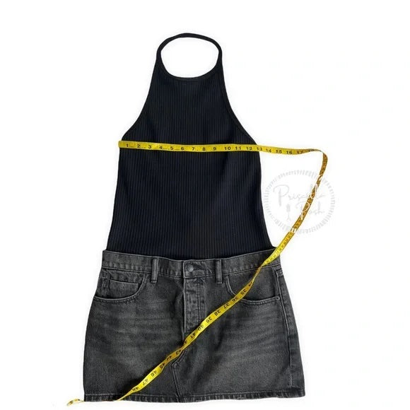 Alexander Wang Black Halter neck denim dress ribbed bodice denim skirt dress