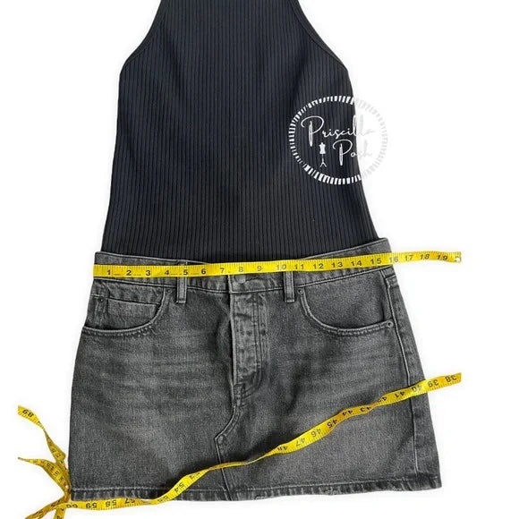Alexander Wang Black Halter neck denim dress ribbed bodice denim skirt dress