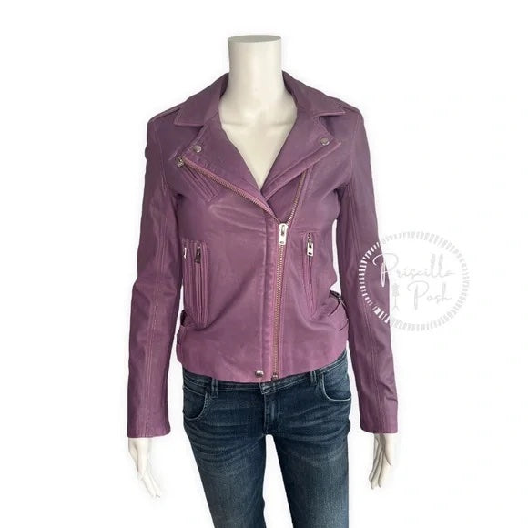 NWT IRO Han Leather Moto Jacket Purple Leather Motorcycle Jacket