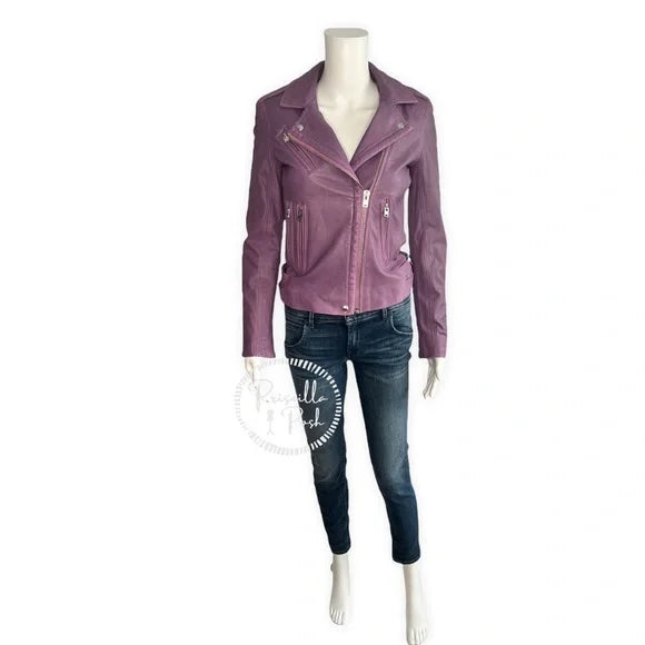 NWT IRO Han Leather Moto Jacket Purple Leather Motorcycle Jacket