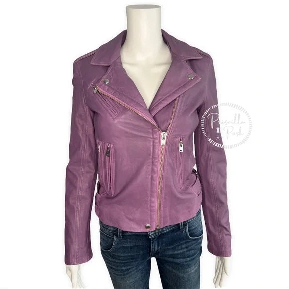 NWT IRO Han Leather Moto Jacket Purple Leather Motorcycle Jacket