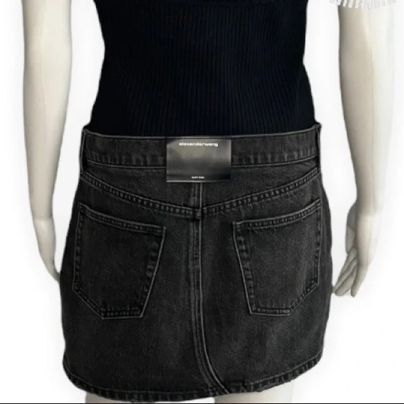 Alexander Wang Black Halter neck denim dress ribbed bodice denim skirt dress