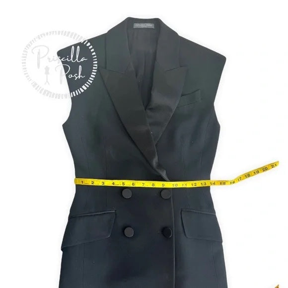 Alexander McQueen Women's Black Tuxedo Dress Double Breasted Satin Lapel A-Line