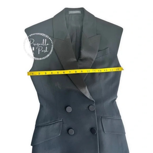 Alexander McQueen Women's Black Tuxedo Dress Double Breasted Satin Lapel A-Line