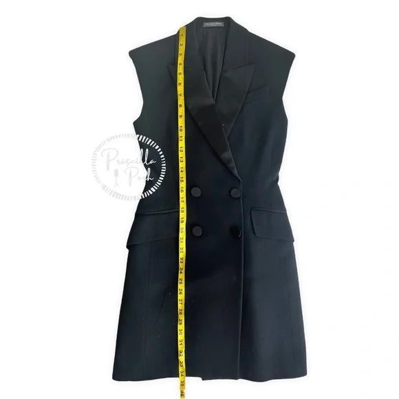 Alexander McQueen Women's Black Tuxedo Dress Double Breasted Satin Lapel A-Line