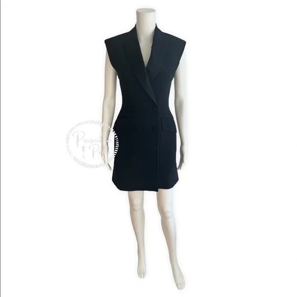 Alexander McQueen Women's Black Tuxedo Dress Double Breasted Satin Lapel A-Line