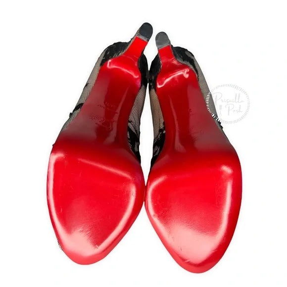 NEW Christian Louboutin Black/Light Pink Lace and Satin Very Prive Peep Toe 36.5