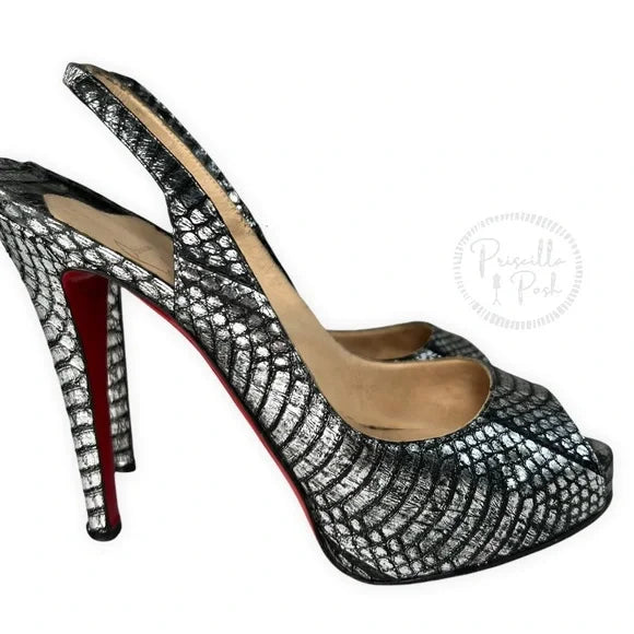 Christina Louboutin Metallic Python Private Number 120 Pumps Slingback Peep toe 37